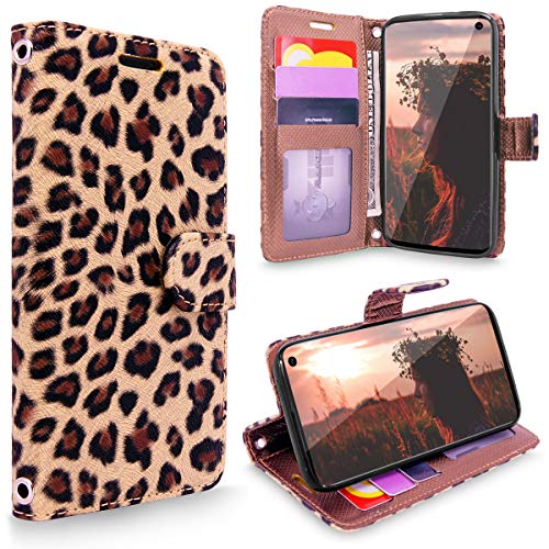 Cellularvilla Galaxy S10E Case, [Slim] [Card Slot] Premium Pu Leather Wallet Case [Wristlet] [Drop Protection] Flip Full Body Protective Stand Cover for Samsung Galaxy S10 E (2019) (Brown Leopard)