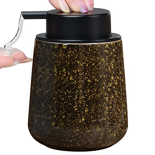 Bosilunlife Ceramic Foaming Soap Dispenser - 12 oz Foam Hand Wash Dispenser Bathroom Countertop Kitchen Dish Soap Pump Dispenser Liquid Soap Dispenser for Bathroom Beige-foam