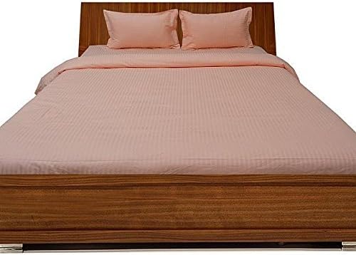 LaxLinen 600TC Super Soft Quality Egyptian Cotton 4PC Sheet Set 15" Inch Extra Deep Pocket Queen Bed Size, Peach Stripe 600-Thread Count