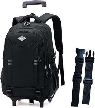 Rolling Backpack for Boys Elementary School Bag with Wheels Travel Trolley Bag 2 wheels and 6 wheels