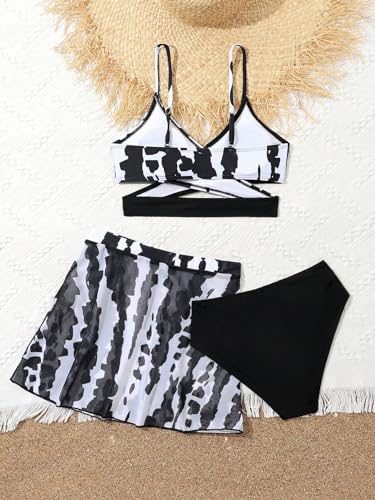 Image of WDIRARA Girl's 3 Pieces Swimwear Tie Dye Criss Cross Bikini Swimsuit Beach Bathing Suit with Cover Ups