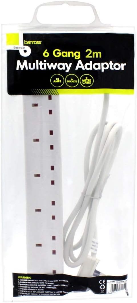 Benross45230 6-Way Extension with 2 Metre Cable, 1-Pack, 2M, 13A