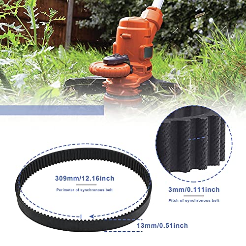 The Lord of the Tools 2x Mower Drive Belt Rubber Black 3mm Pitch 13mm Width 103 Toothed 309mm Circumference Closed Loop Timing Belt Compatible with MacAllister MGTP1000 Lawnmower - Image 3