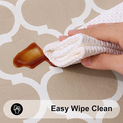 Image of Smiry Rectangle Table Cloth, Flannel Backed Vinyl Tablecloth, 54 inchx78 inch | Waterproof Plastic Tablecloths, Wipeable Table Cover for Dining, Indoor and Outdoor (Khaki)