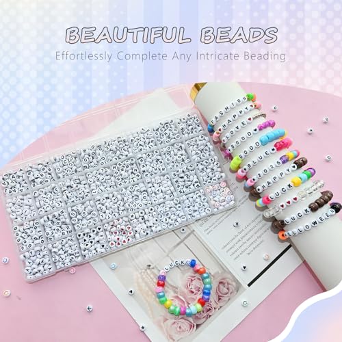 Image of Amaney 1600pcs Acrylic Letter Beads - 4x7mm White, A-Z 31 Styles for Jewelry Making Bracelets, Necklaces, Key Chains