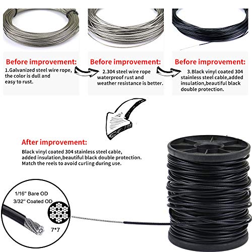YQL Outdoor Lights Hanging Kit,Globe String Lights Suspension Kit,82ft Black Vinyl-Coated 304 Stainless Steel Cable,String Light Guide Wire,Turnbuckle Wire Rope Tension with Hooks - Thumbnail 2