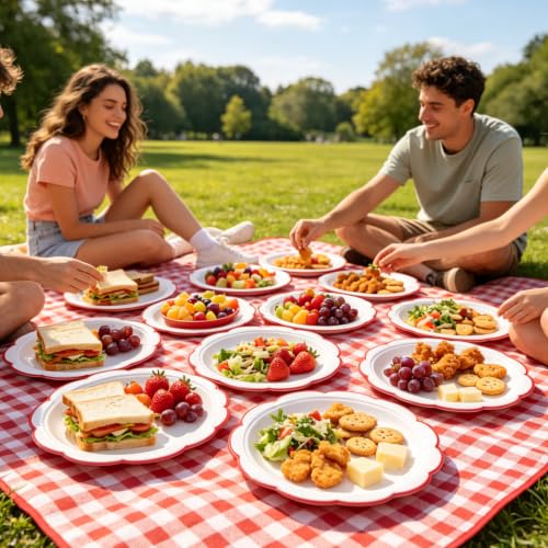 Image of NatNarr 30 Pcs Red and White Paper Plates 7 Inch White Plates with Red Trim