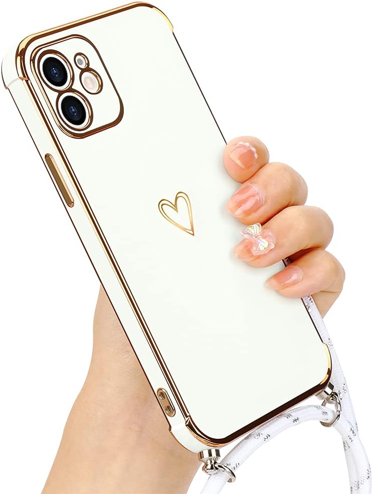 Micoden for iPhone 11 Case Crossbody Lanyard with Cord Neck Strap Cute Heart for Girls Women Holder with Necklace Silicone Shockproof Cover for iPhone 11 White - Image 3