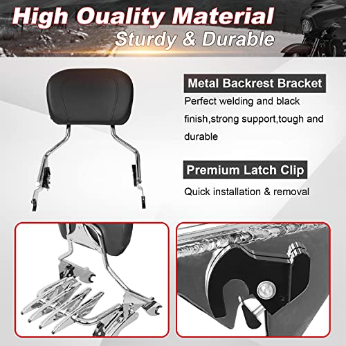Aufer Chrome Detachable Upright Passenger Backrest Sissy Bar W/Pad Stealth Luggage Rack Mounting 4 Point Docking Hardware Kit Compatible With For Touring Road Street Electra Glide Road King 2014-2023 #TOP4