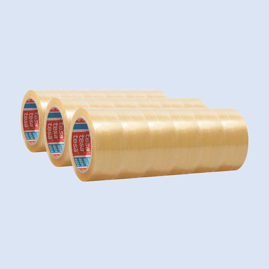 tesa 4124 Premium-Packband transparent - Hochleistungs-Verpackungsklebeband- extra stark klebend, leise abrollend - 66 m x 50 mm - Ideal für schwere Kartons, Menge:18