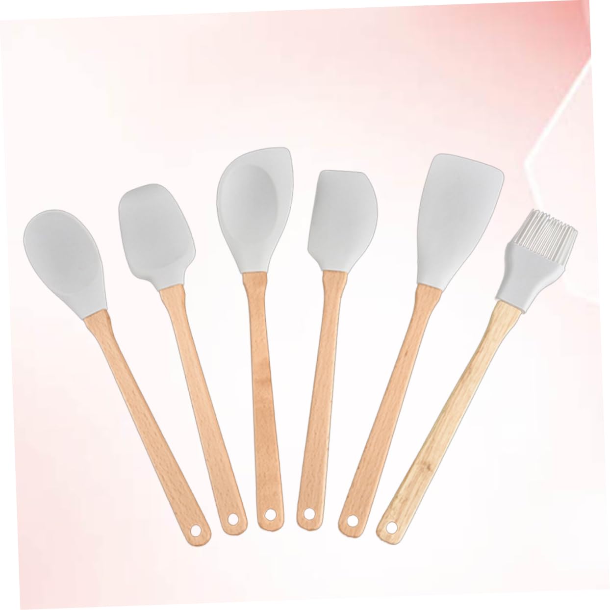 Cabilock 6stücke Teiliges Silikon Küchenutensilien Set Mit Ergonomischen Holzgriffen Hitzebeständig Flexible Antihaftbeschichtete Kochhelfer Spatel Teigschaber Löffel Für Vielseitiges Koche