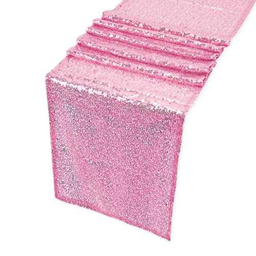 Nappe de table plastique imperméable et chemin de table paillettes rose layette