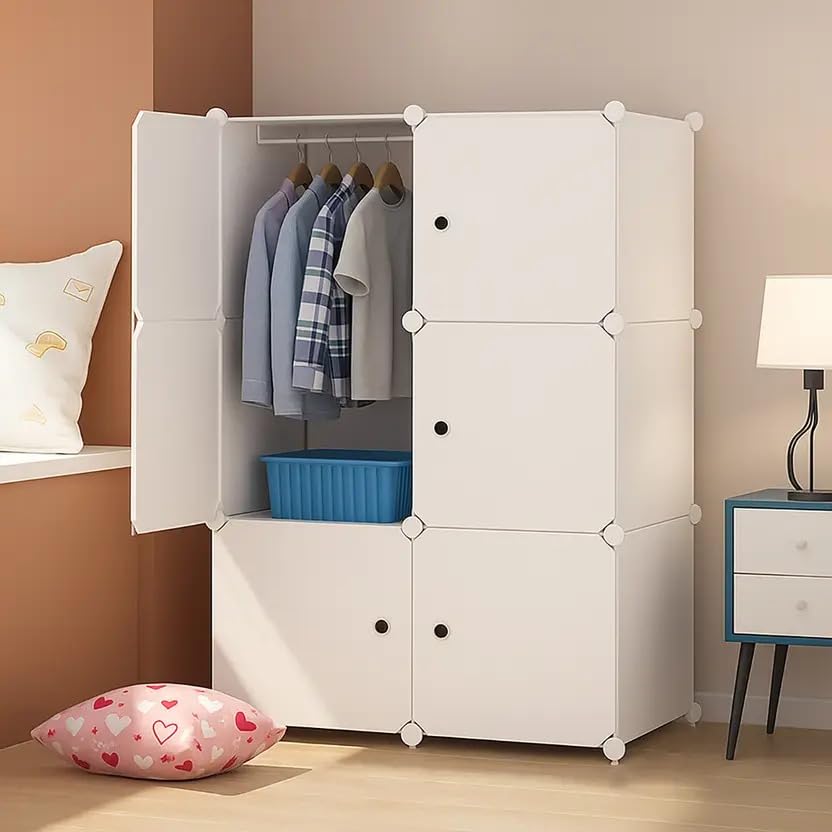 Image of Kids Plastic Collapsible Wardrobe Organizer for Storage | Cute Cartoon Design | Heavy Duty Cloth Organizer for Storage | Easy to Assemble | Perfect for Kids Room & Home (White)