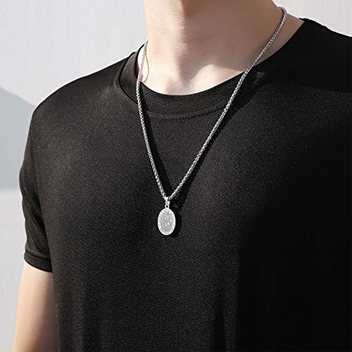 P. BLAKE Oval Saint Christopher/Michael/Joseph/Jude/Virgin Mary/Joseph/Francis/Patrick/Anthony/Benedict/Thomas Necklace for Men Women, Stainless Steel Catholic Patron Pendant with Chain 24 Inches
