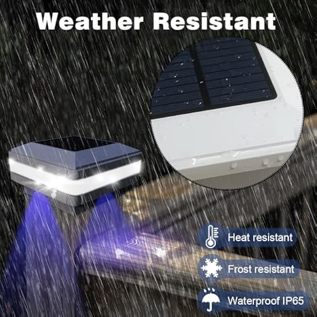 Solar Post Cap Lights 52LEDs 160Lumen - Solar Fence Deck Post Lights for 3X3 4x4 5x5 6x6 Wood Posts, Outdoor Post Lights Waterproof IP65, for Patio Porch Driveway Outdoor Landscape Lighting