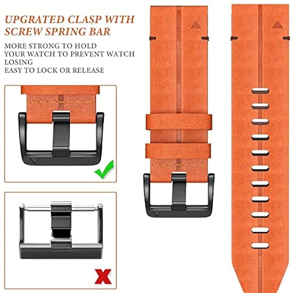 JWTPRO Cinturino in pelle bovina italiana per Garmin Quickfit 22 mm cinturino (colore: marrone, dimensioni: 26 mm)