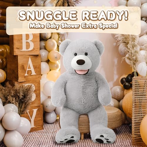 Image of MorisMos Giant Teddy Bear, 39inch Large Stuffed Bears with Big Footprints Plush Stuffed Animals Gifts for Kids, Gray