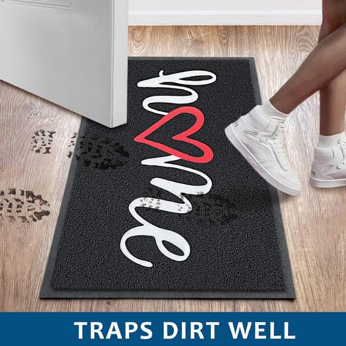 EARTHALL Door Mat Outside Inside Home Doormat, 30\"x17.5\", Durable Floor Mat Non Slip Mat Ultra Absorb Mud Easy Clean Front Doormat for Garage, Entryway, Patio, High Traffic Areas, Black - Thumbnail 4