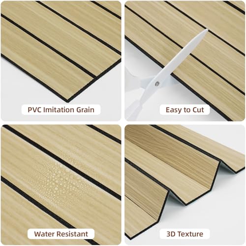 WADILE Peel and Stick Wood Slat Wall Panels 12"x12" (30×30cm) Decorative PVC Wall Panels Soundproof Self-Adhesive Panels for Living Room Bedroom Accent Wall – 10 Pack Light Brown - Image 6