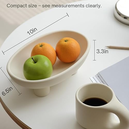 Vista 3 de WENSHUO Frutero de cerámica de tres patas para encimera de cocina, cuenco decorativo para decoración de mesa, cuencos grandes ovalados de 10 Crema
