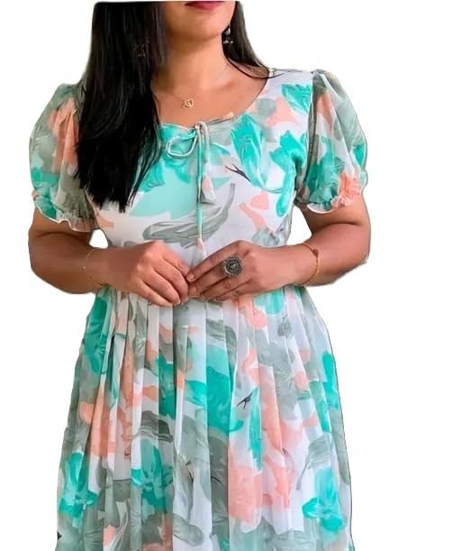 Elegant Georgette Grey Maxi Dress for Women & Girls Stylish Casual Long Gown Dress for Party Aqua Blue 5XL-picture-38
