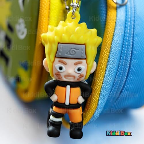 Image of KiddiBox One Piece Anime Pencil Case, Double Zipper Stationery Pouch with Character Charm, School Supply with Keychain (Blue and Yellow)