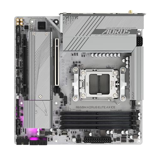 Image of GIGABTE B650M AORUS Elite AX ICE AMD AM5 mATX Motherboard, Support Ryzen 9000 /8000 /7000 Series, DDR5, 12+2+2 Power Phase, PCIe 5.0 M.2, USB-C 3.2 Gen 2, WIFI6E, 2.5 GbE, EZ-Latch, Q-Flash, RGB Fusion