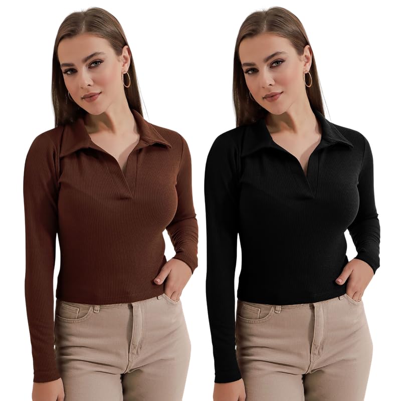 dream beauty fashion Women's Full Sleeve Top V Neck Casual Tshirt - Pack of 2 (Combo-Apple-P)-picture-16