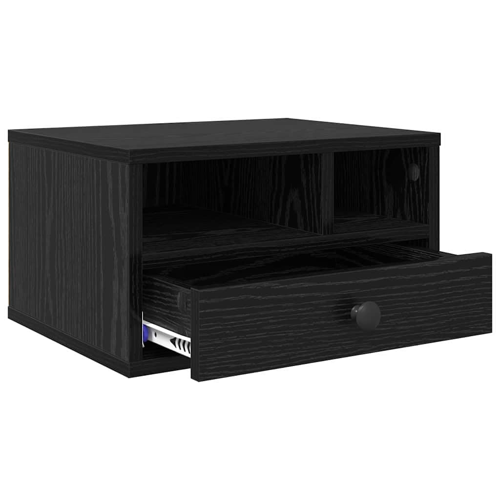 Druckerständer Holzwerkstoff Schwarz Eichen-Optik 40x32x24 cm | Herausziehbare Schublade mit Rollen, viel Stauraum, modernes Design, pflegeleicht mit feuchtem Tuch