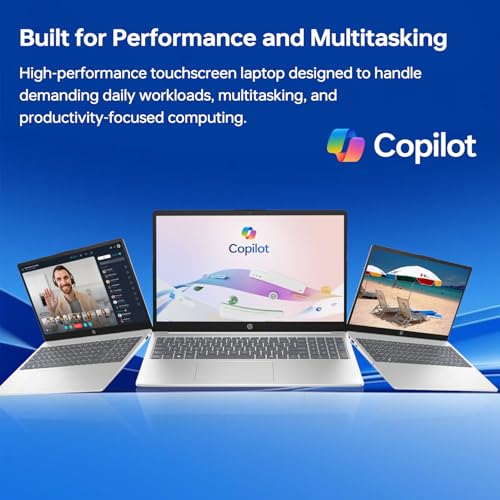 Image of HP Pavilion 15 Laptop with Copilot AI, 15.6 inch FHD Touchscreen, AMD Ryzen 7 7730U Performance for Multitasking, 16GB RAM, 1TB SSD, Wi-Fi 6, HDMI, Webcam, Windows 11 Home, Silver