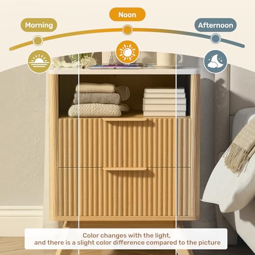 Image of Nebuaegis Nightstand,Side Table with Charging Station,Bedside Tables with Drawer,Mid-Century End Tables Set (1-Piece),Natural Oak