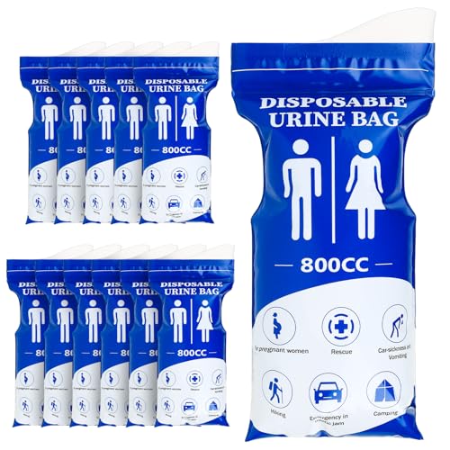 12 Stk Urinbeutel für Unterwegs Frauen Männer,800 ml Pinkelbeutel mit Griff,Emergency Notfalltoilette für Unterwegs Notfalltoiletten fürs Auto Frauen Reisen Camping Wandern Urinal Frauens Patienten
