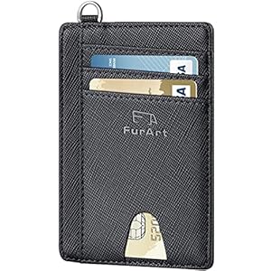 FurArt Portefeuille Minimaliste Fin, Porte-Cartes de Crédit avec Blocage Anti RFID, Les Femmes Hommes, Démontage Manille en D,Saffiano Noir