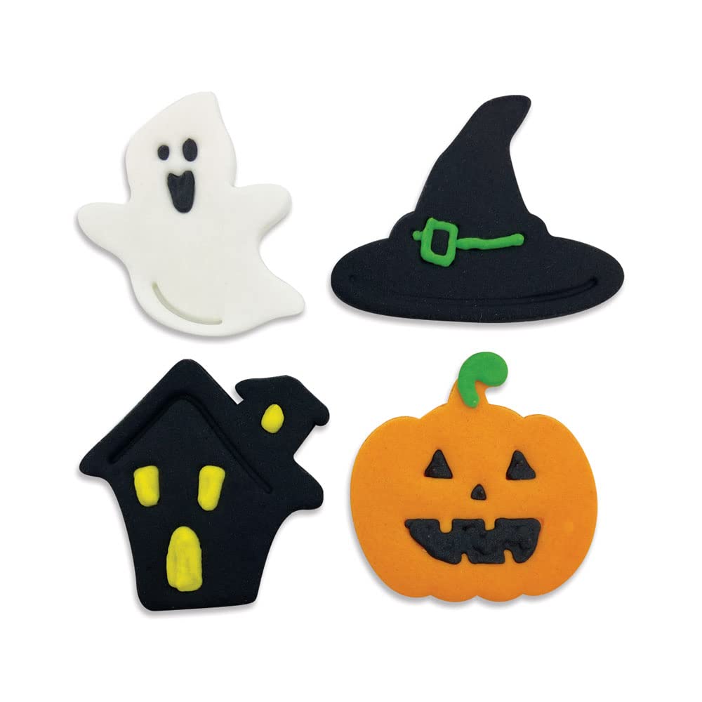 Anniversary House 4pcs Hallows Eve Halloween Edible Cake Toppers - Handcrafted Fondant Sugar Cupcake Decorations - Sugarcraft Spooky Party Toppers Cupcake and Cake Decorating Supplies