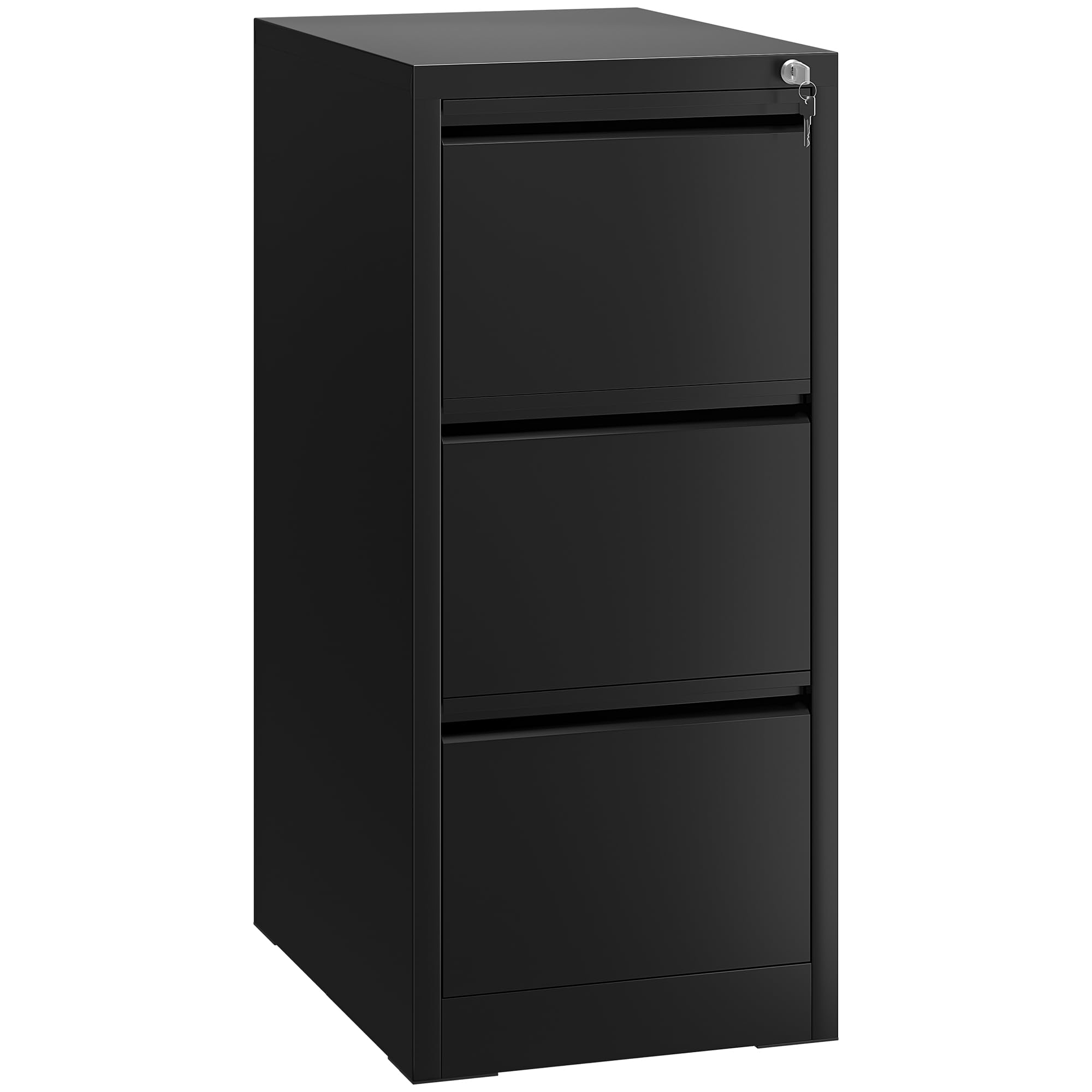 YITAHOME Aktenschrank mit 3 Abschließbaren Schubladen, Kippsicherer Rollender Aktenschrank mit Rädern für das Büro zu Hause, Unter-Pult-Aktenschränke, schwarz, 62 x 45.8 x 102.5cm