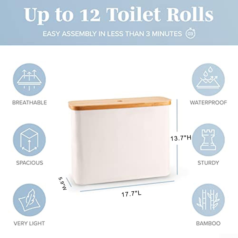 Lecreatekit Panier de rangement pour rouleaux de papier toilette, support de salle de bain avec couvercle, boîte de rangement chic pour une salle de bain propre et bien rangée (beige)