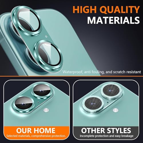 Image of Titanium Camera Lens Protector for iPhone 16 / iPhone 16 Plus Green HD Clear Glass, Scratch & Drop Resistant Camera Cover Anti-Fingerprint Case Friendly Waterproof Anti Bubble Easy Install Camera Protector