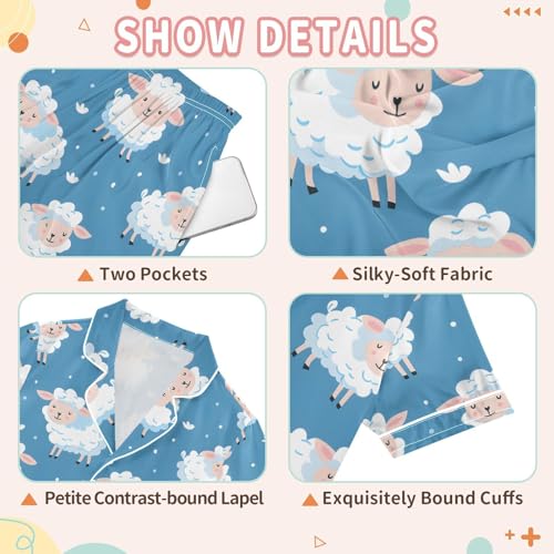White Sheep Pattern Pajamas Set Summer Button Down Sleepwear Pjs Sets Comfy Loungewear3