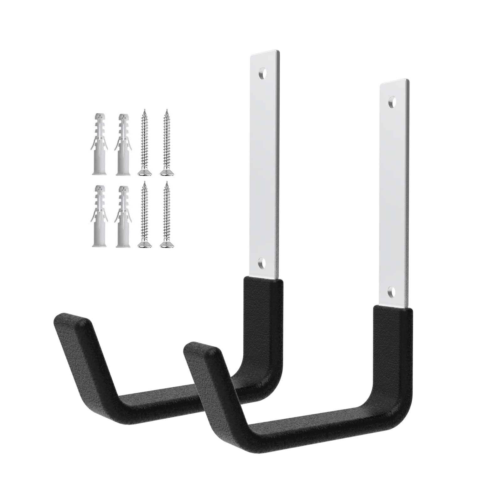 Heavy Duty Garage Storage Hooks (2-Pack) | 18cm Wall Mount J-Hook Organizer for Ladders, Hose Pipes & Tools | Anti-Scratch Rubber Coating (Black)-image-1