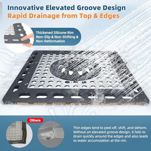 Hibbent Upgraded Shower Drain Hair Catcher, Shower Drain Cover for Bathroom Floor 4" Drain, Anti-Clogging Bathtub Drain Strainer, Stainless Steel Kitchen Sink Drain Strainer with Handle, Dark Grey by Hibbent - Image 4