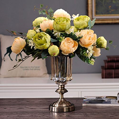 Classical European Glass Vases Emulation Flowers Living Room Dining Table Set The Tea Set Is Decorated With Roses Floral Flowers And Vases + Green Wealth Peony