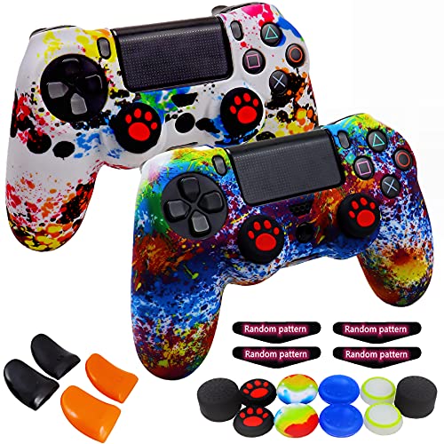 Image of Silicone Skin for Ps4 Controller, 2pcs Anti-Slip Shell Cover Case with 10 Joystick Grips, 2 Pairs L2 R2, 4pcs Led Light Bar Skin for Playsation 4 / Slim /Pro Dualshock 4 Controller Wireless Gamepad
