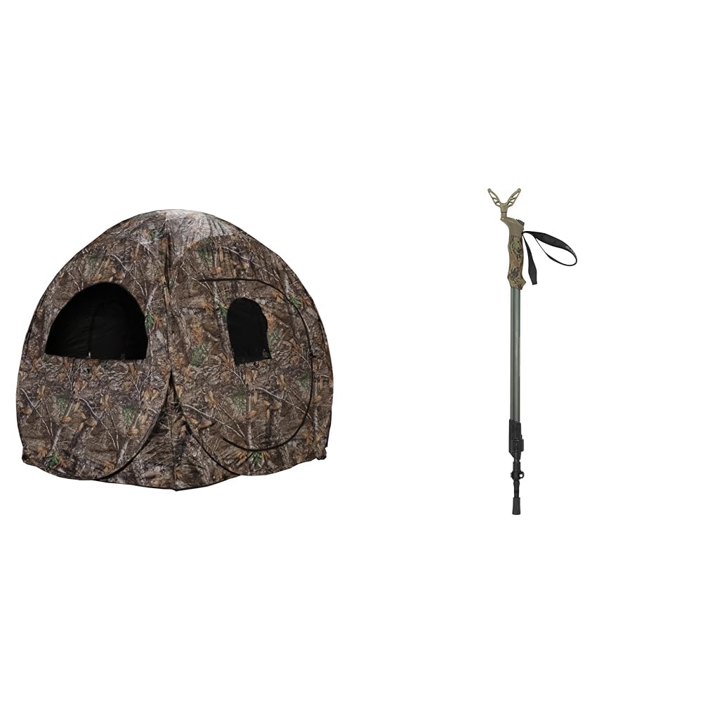 Rhino Blinds R75-RTE 2 Person Hunting Ground Blind, Realtree Edge & Allen Company Axial EZ-Stik Shooting Stick - Adjustable Rifle Rest - Portable Shooting Rests for Rifles