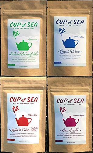 Cup of Sea Seaweed and Herbal blend Tea 4 bags 1 each of Sailors Cure w/Bladderwrack, Great Wave, Emerald Honey Bush, and Dulse Sea Smoke (Gift Set, 4 Pack)