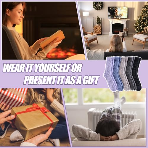 Image of Womens Fuzzy Socks Cozy Fluffy Slipper Soft Winter Warm Home Sleeping Christmas Socks