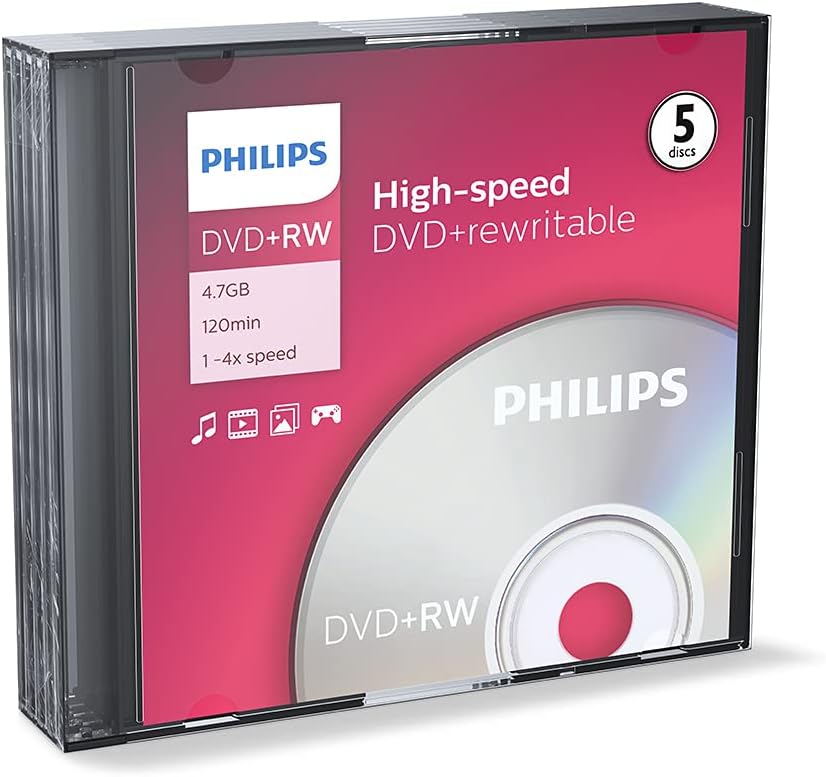 Philips DVD+RW Blank Discs 4.7 GB 4x Pack of 5 Slim Case Amazon.co.uk