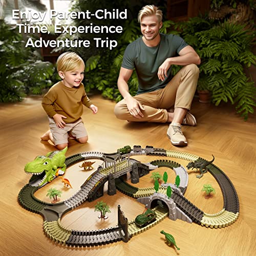 Image of TUMAMA 281 Pcs Dinosaur Race Tracks Train Set Car Toys for Kids 3-5 5-7