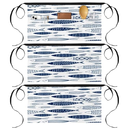 Tablier court de chef pour cuisine et pâtisserie à motif poissons