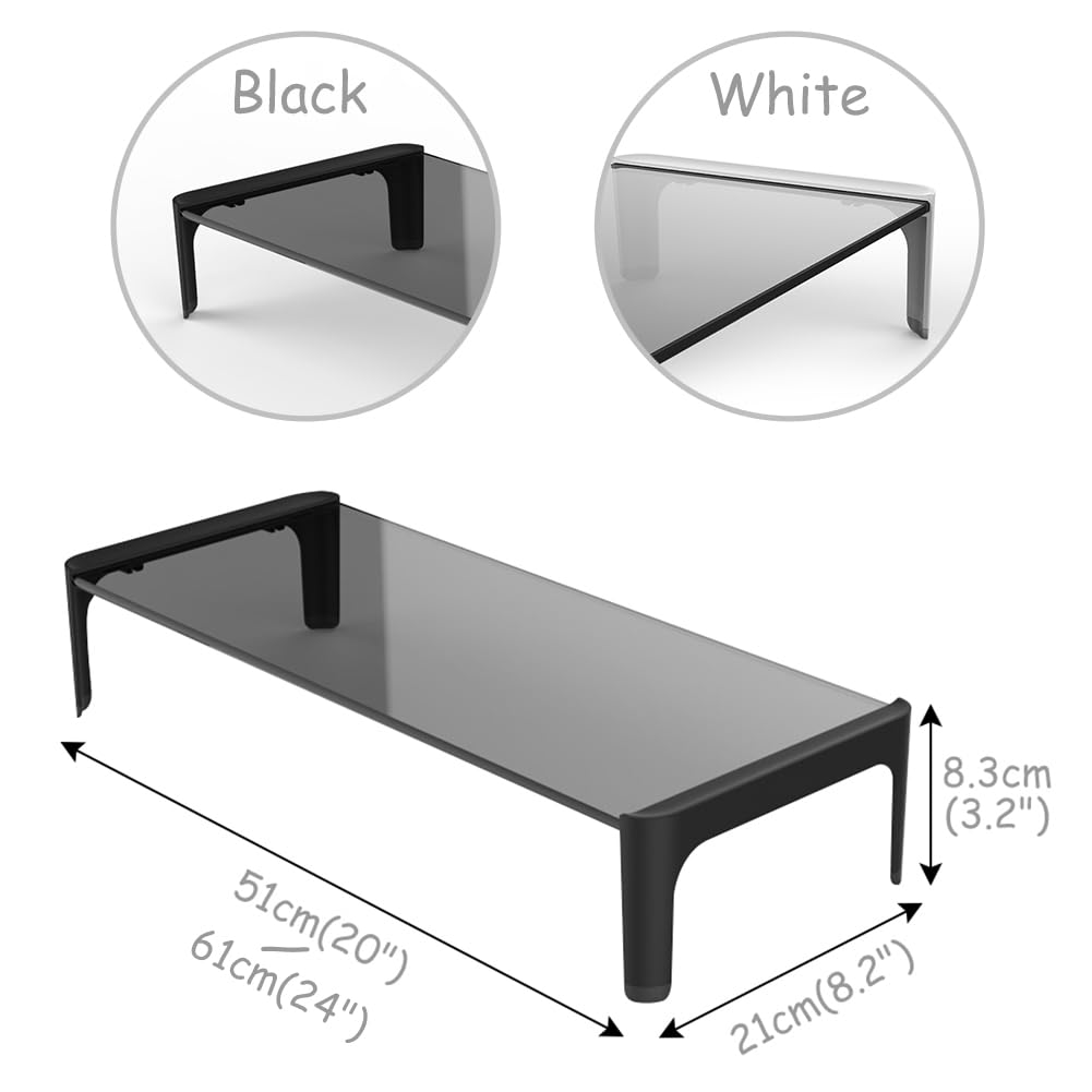 CAKERS Montant Du Moniteur D'ordinateur En Verre Trempé|Échange De Stockage De Bureau Ergonomique Shelf Organisateur|Accessoires De Bureau Polyvalents À La Maison,Blanc,51x21x8,3 Cm (20x8.2x3.2in)