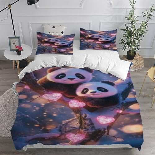 Housse de couette panda microfibre parure de lit 3 pièces double zippée - 6